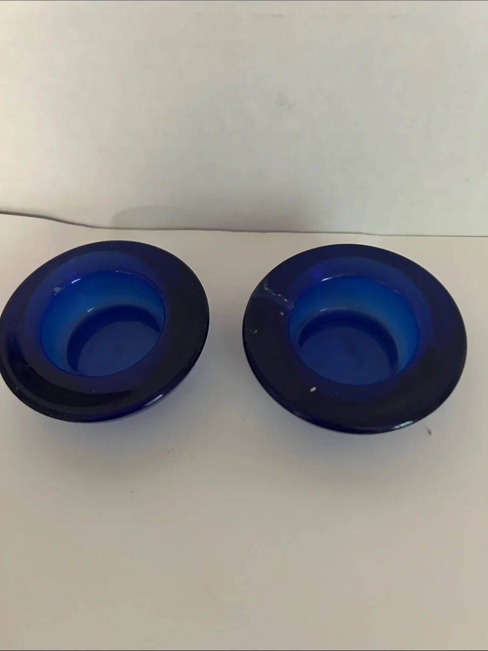 Blue Glass Tealight Candle Holders - Set of 2